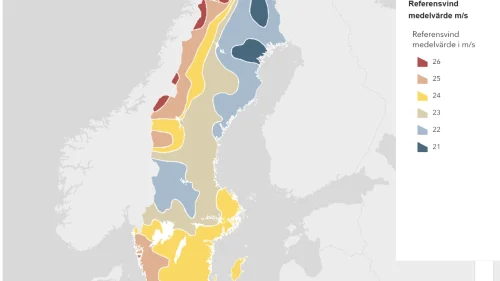 Vindkarta över Norrtälje som visar på hur utsatt Norrtälje är för väder och vind